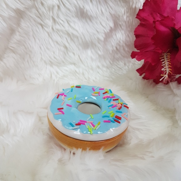 New Sprinkle Rainbow Donut Porcelain Trinket Jar